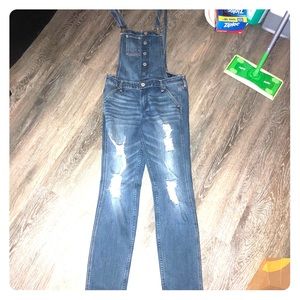 Hollister distressed jean overalls